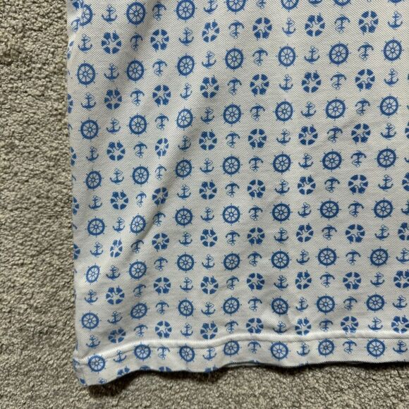 Brooks Brothers Performance Polo Shirt Mens L White Blue Nautical Print Slim Fit - Picture 5 of 11